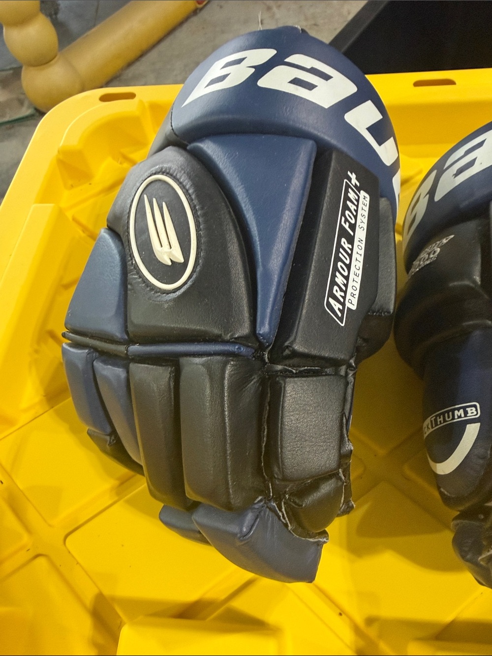 Bauer Navy Blue and Black Hockey Gloves with Armour Foam